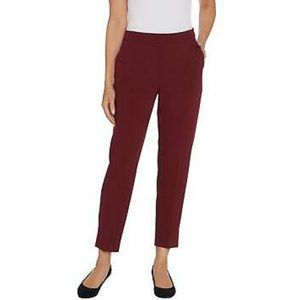 NWOT Dennis Basso Luxe Crepe Slim-Leg Pull-on Ankle Pants 1X Wine/Burgundy